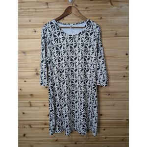 Lulu-B Dress Womens XL Black Tan Palm Print Beach Resortwear